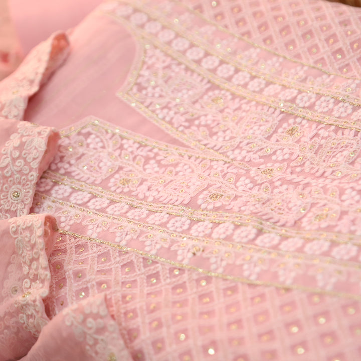 Nushrat Tulip Peach All Over Thread Work Georgette Set