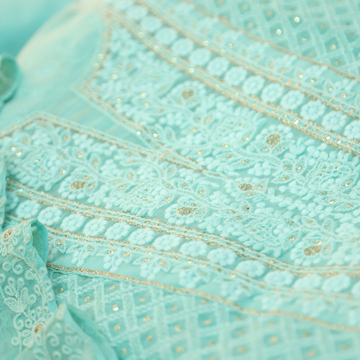 Nushrat Ocean Aqua All Over Thread Work Georgette Set