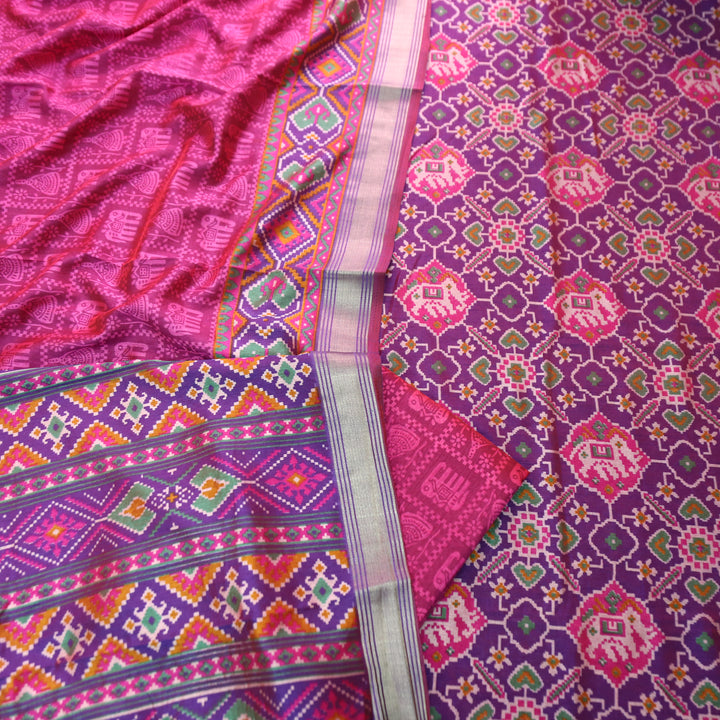 Raya Violet Purple Patola Shadow Printed Work Muslin Set