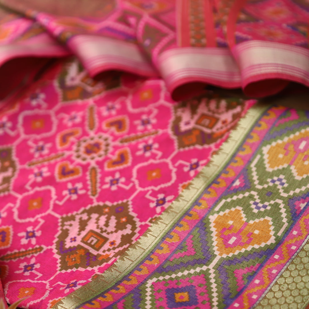 Raya Bright Pink Patola Shadow Printed Work Muslin Set