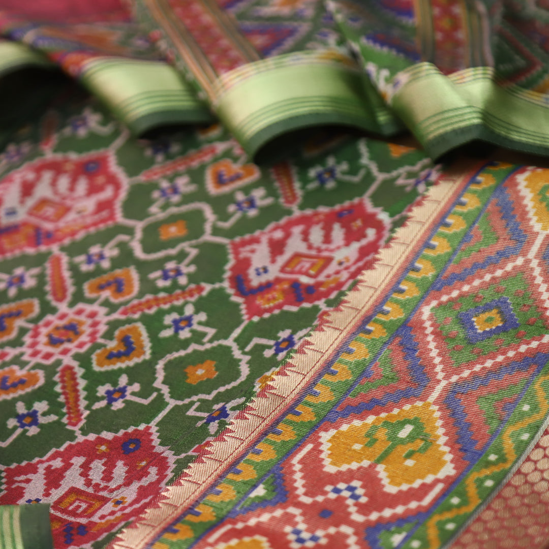 Raya Forest Green Patola Shadow Printed Work Muslin Set
