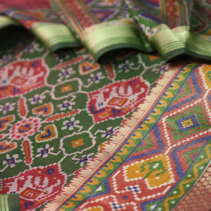 Raya Forest Green Patola Shadow Printed Work Muslin Set