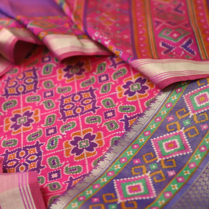 Madhuri Crimson Pink Patola Shadow Printed Work Muslin Set