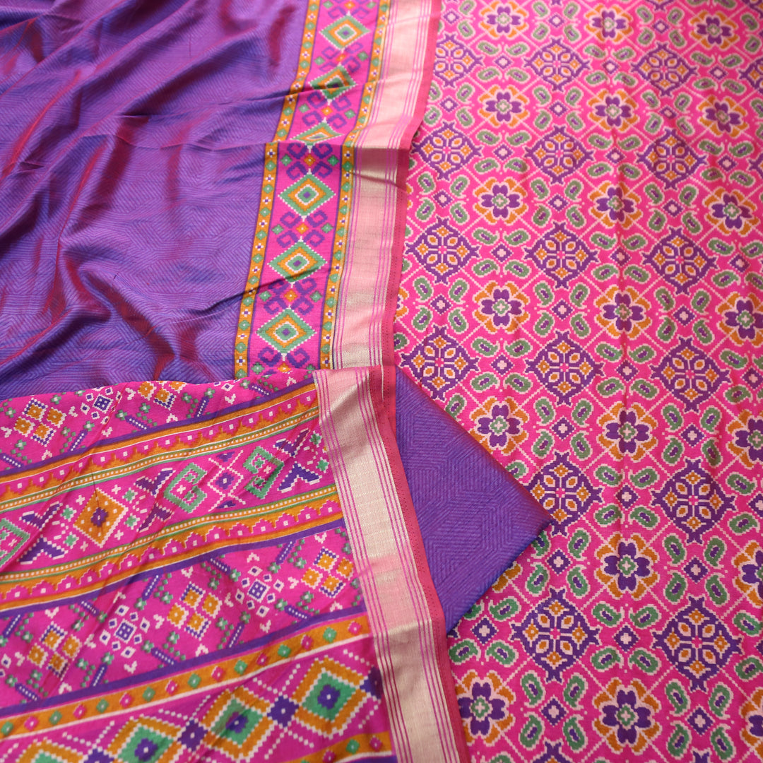 Madhuri Crimson Pink Patola Shadow Printed Work Muslin Set
