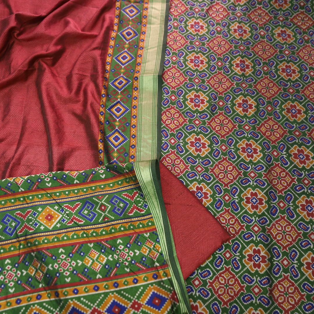Madhuri Forest Green Patola Shadow Printed Work Muslin Set