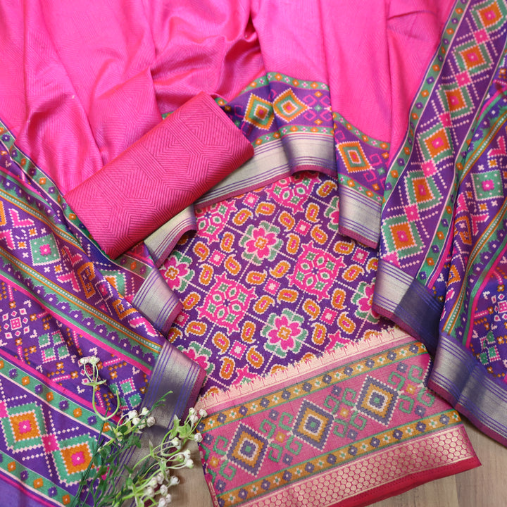 Madhuri Jamuni Purple Patola Shadow Printed Work Muslin Set