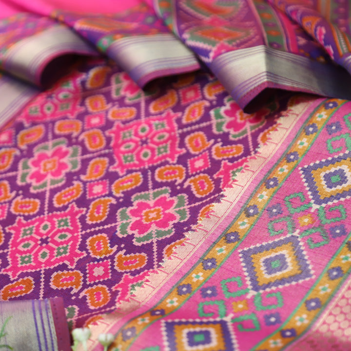 Madhuri Jamuni Purple Patola Shadow Printed Work Muslin Set