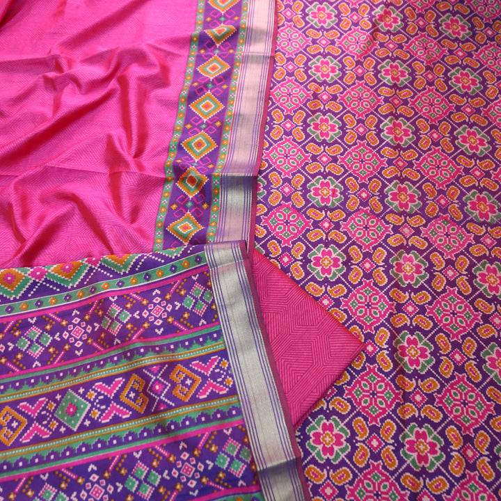 Madhuri Jamuni Purple Patola Shadow Printed Work Muslin Set