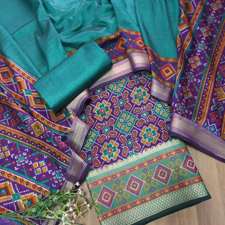 Madhuri Indigo Blue Patola Shadow Printed Work Muslin Set