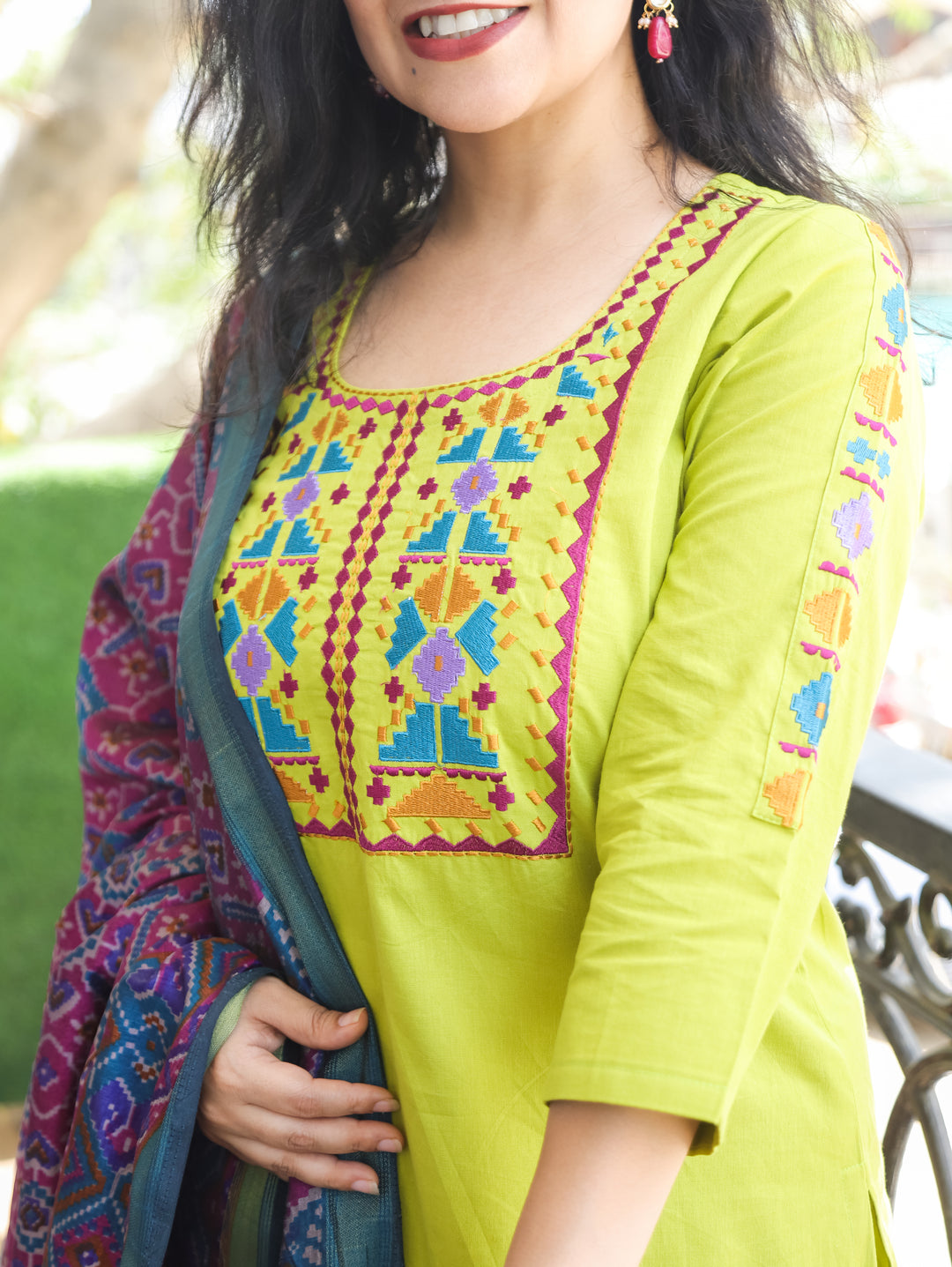 Amour Green Embroidered Cotton 3 Piece Set