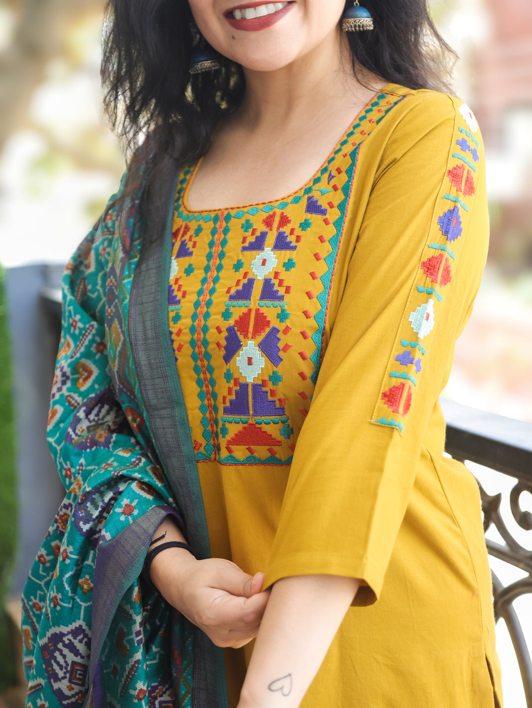 Amour Yellow Embroidered Cotton 3 Piece Set