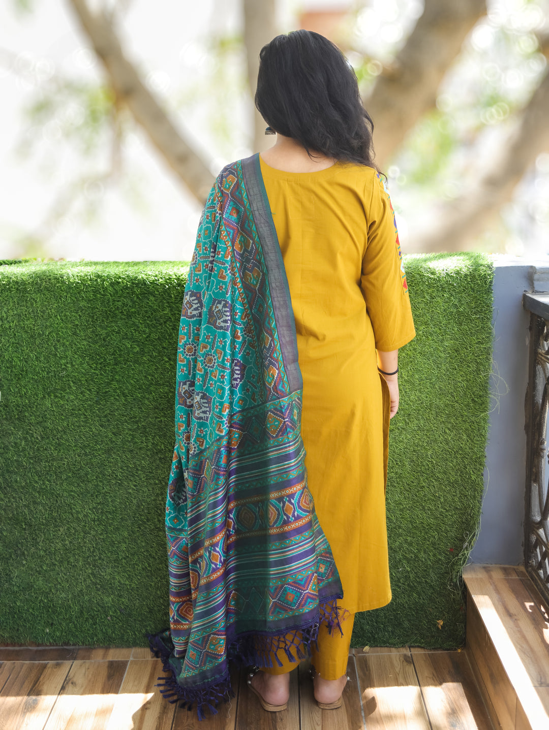 Amour Yellow Embroidered Cotton 3 Piece Set