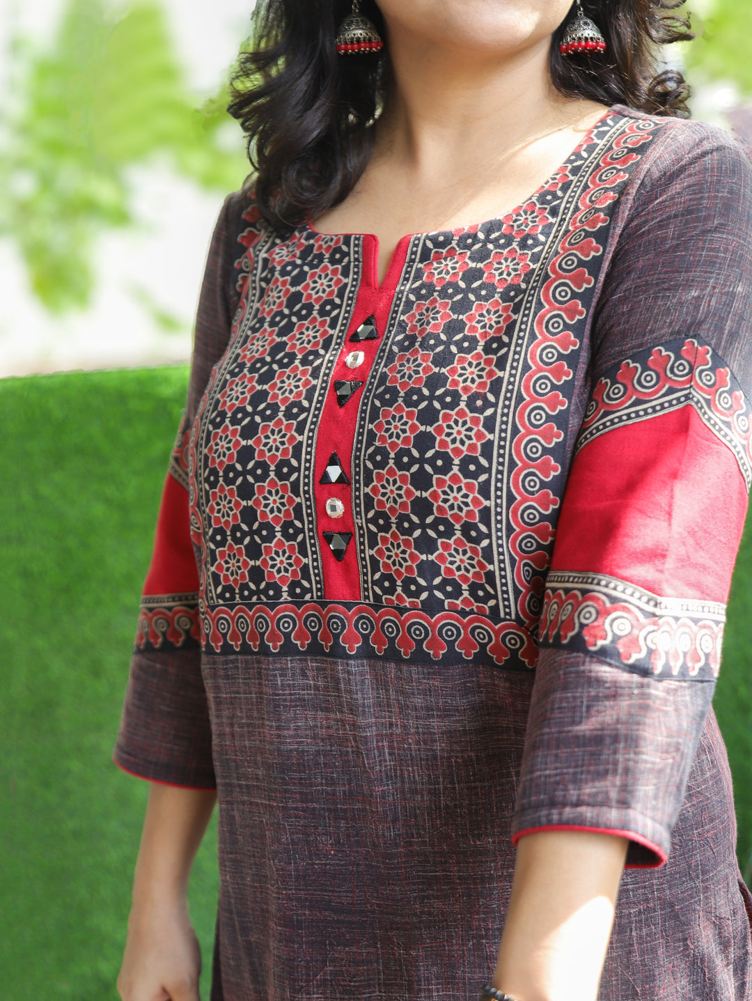 Mihika Fossil Black Ajrakh Yoke Brush Print 2 Piece Set