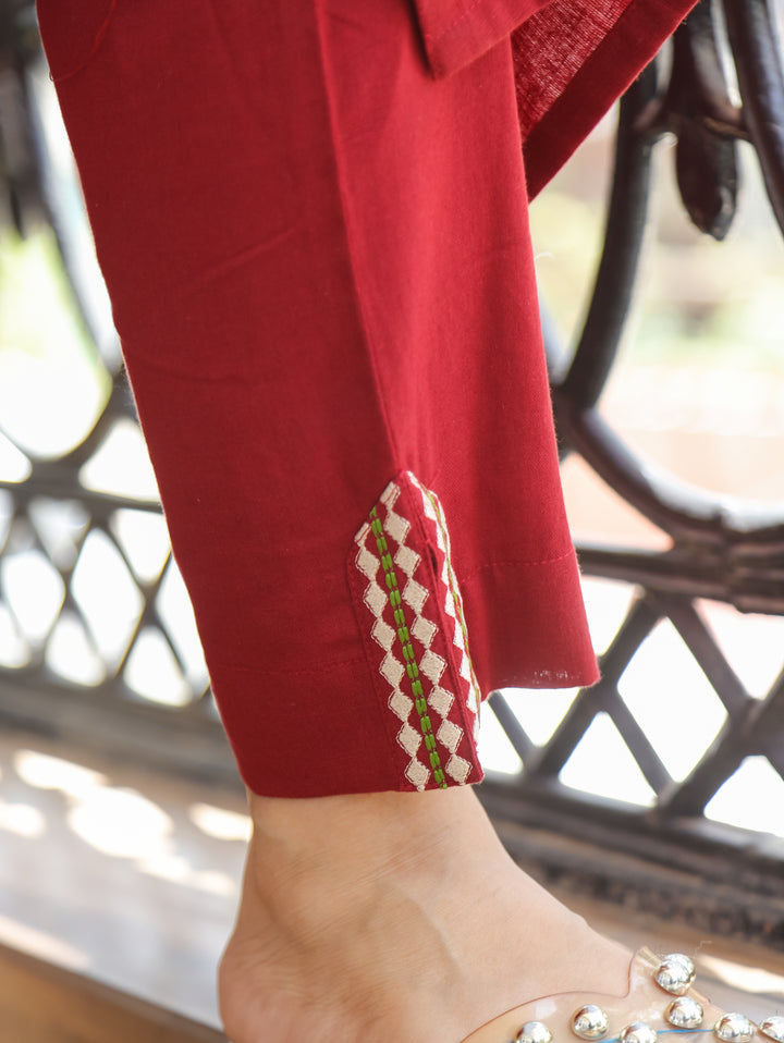 Amour Maroon Embroidered Cotton 3 Piece Set
