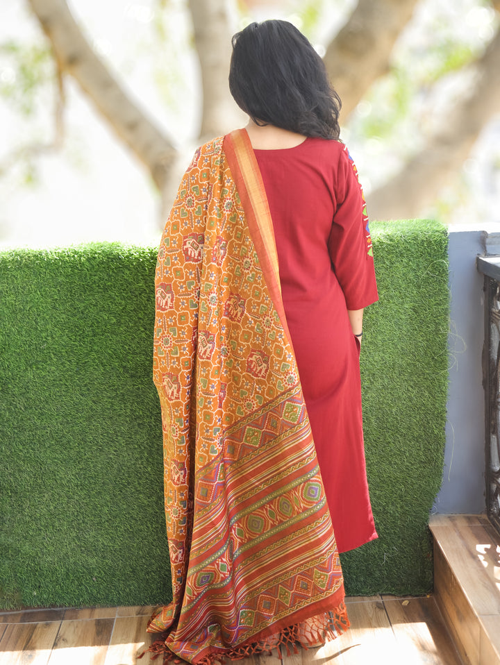 Amour Maroon Embroidered Cotton 3 Piece Set
