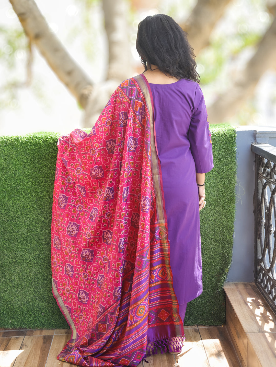Amour Purple Embroidered Cotton 3 Piece Set