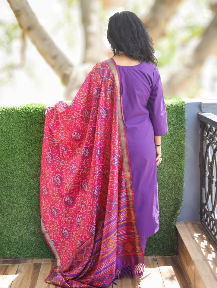 Amour Purple Embroidered Cotton 3 Piece Set