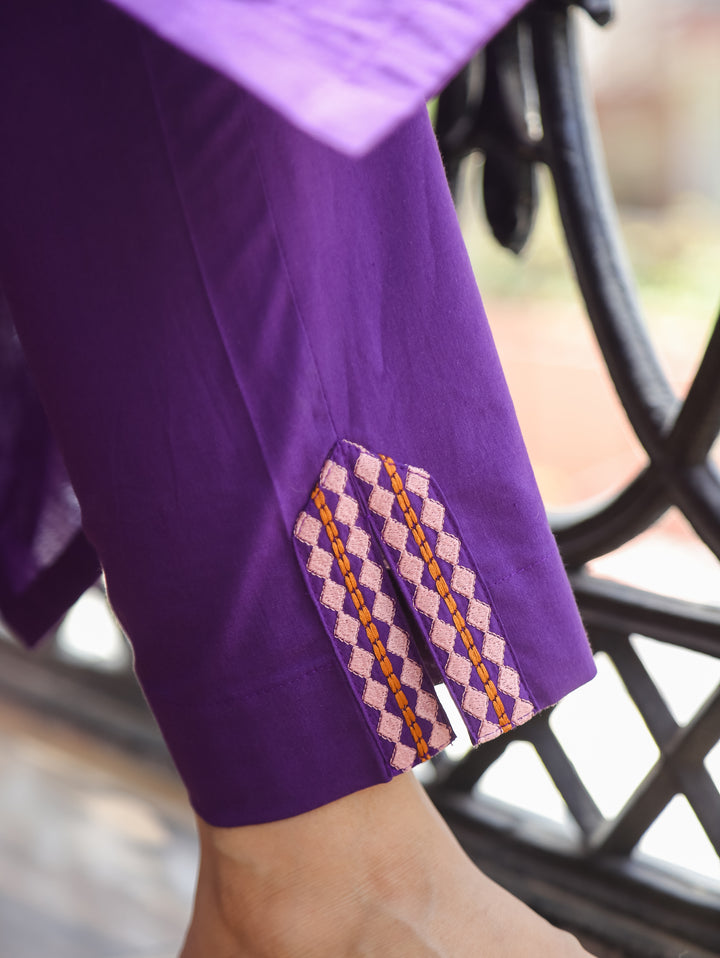 Amour Purple Embroidered Cotton 3 Piece Set