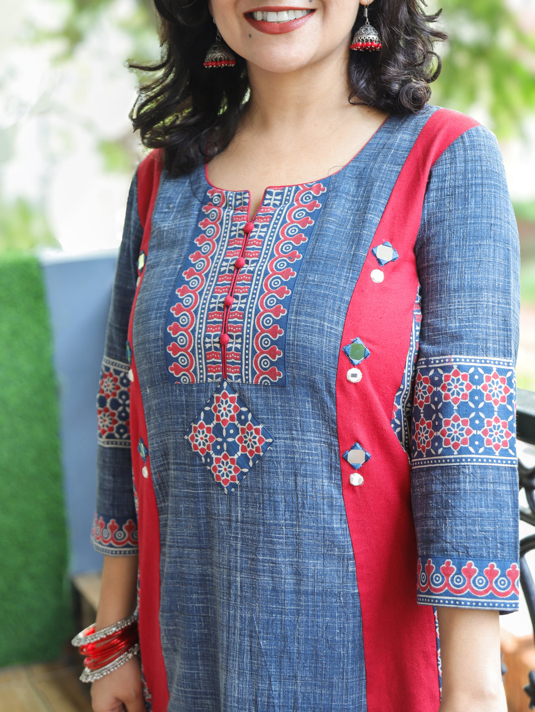 Mihika Denim Blue Triple Panel Brush Print 2 Piece Set