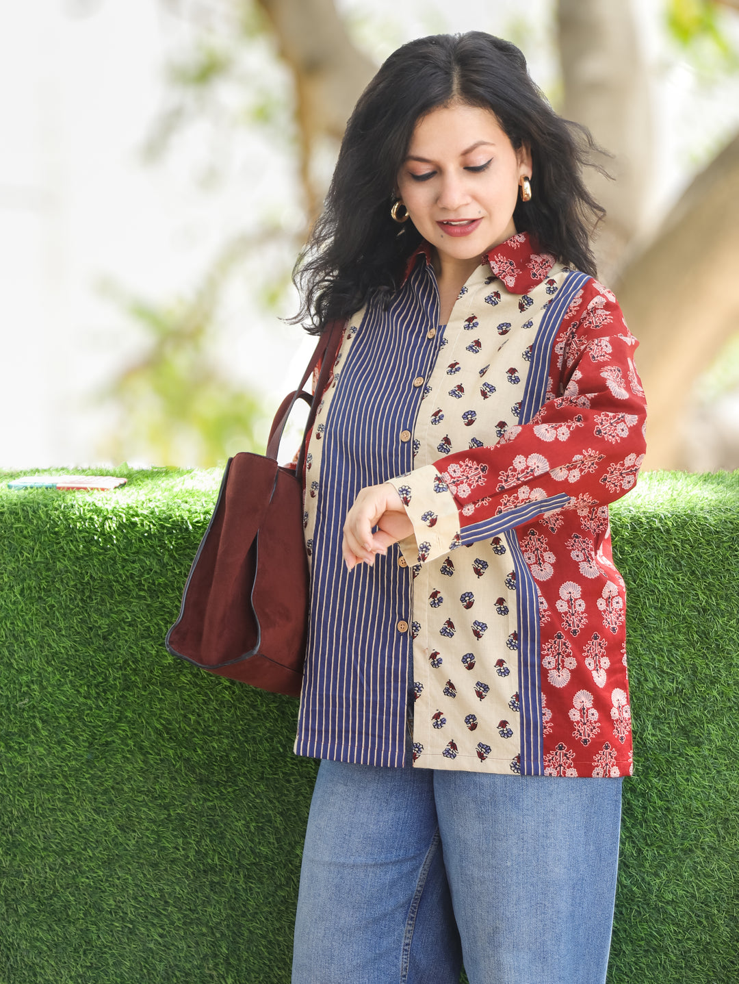 Meera Maroon Red Ajrak Cotton Shirt