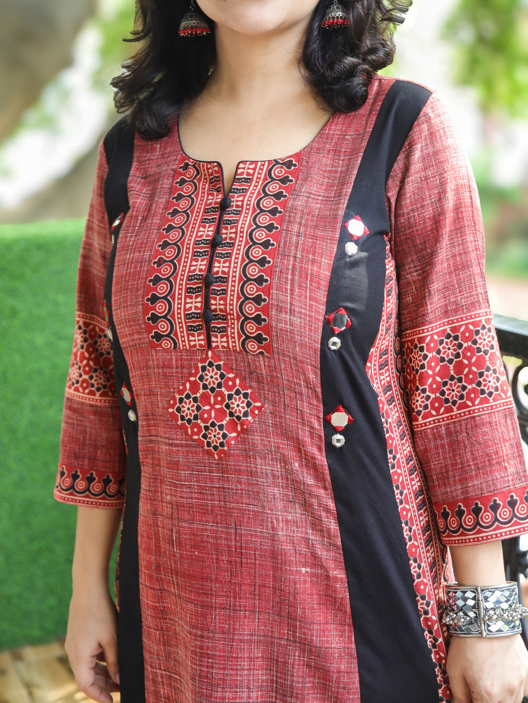 Mihika Maroon Red Triple Panel Brush Print 2 Piece Set