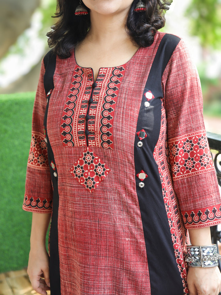Mihika Maroon Red Triple Panel Brush Print 2 Piece Set