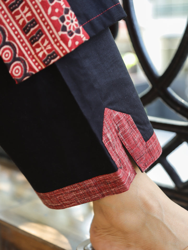 Mihika Maroon Red Triple Panel Brush Print 2 Piece Set