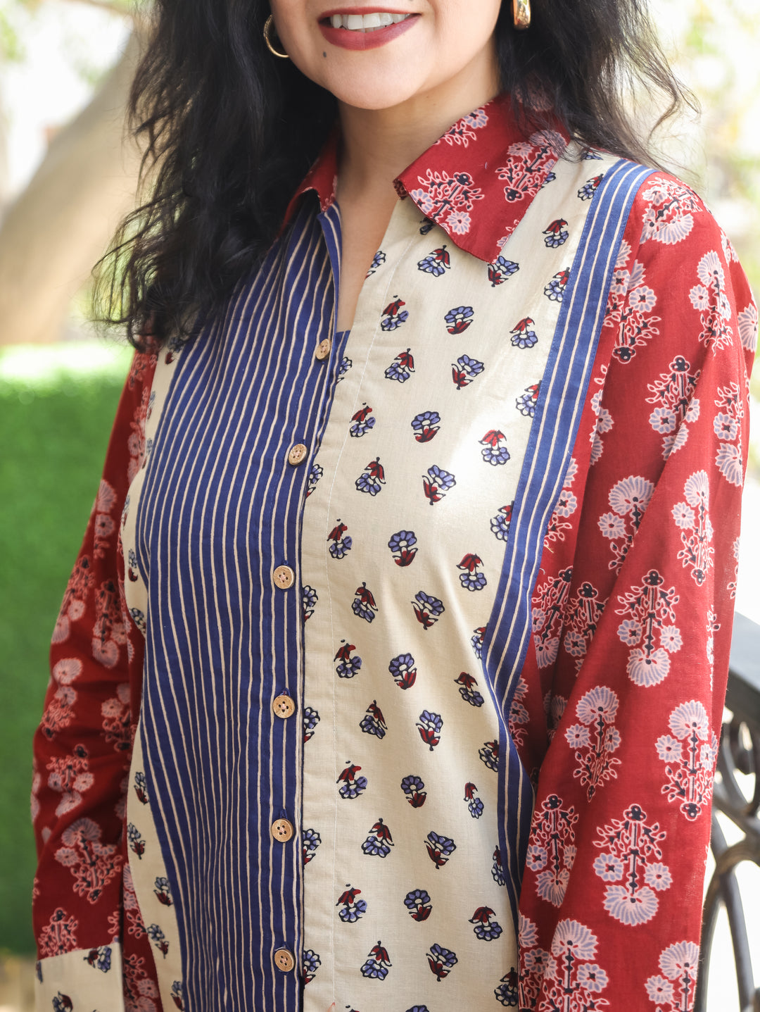 Meera Maroon Red Ajrak Cotton Shirt