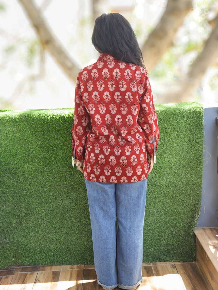 Meera Maroon Red Ajrak Cotton Shirt