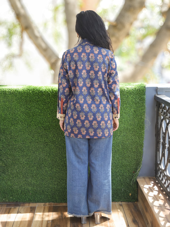 Meera Denim Blue Ajrak Cotton Shirt