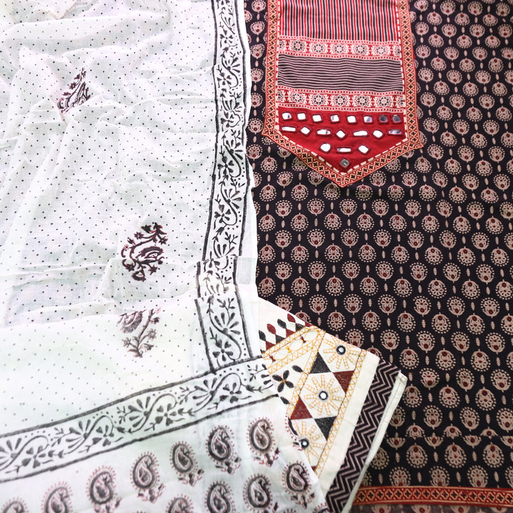 Tejasvi Onxy Black Mirror Kutch Work Ajrakh Printed Cotton Set