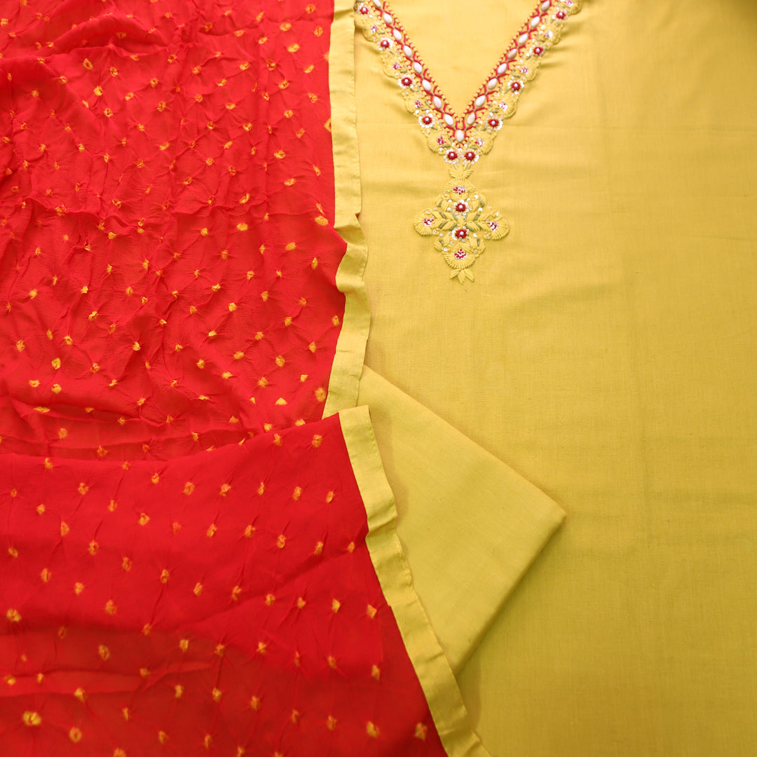 Blissta Dandelion Yellow V Neck Thread Work Cotton Set