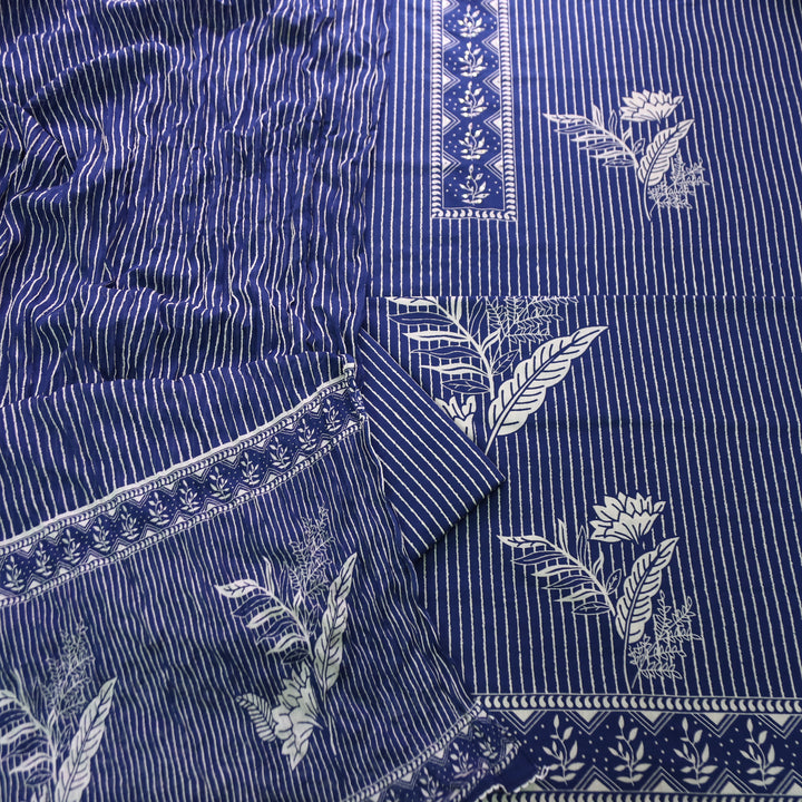 Haseena Blue Digital Floral Printed with Sequine Work Cotton Set