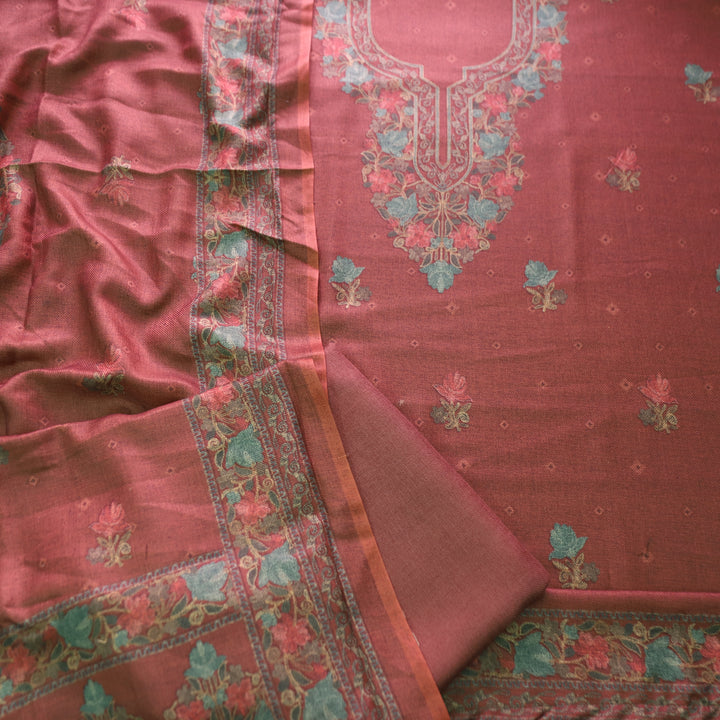 नखरीली Mahogany Mocha All Over Digital Kashida Printed Semi Pashmina Winter Set