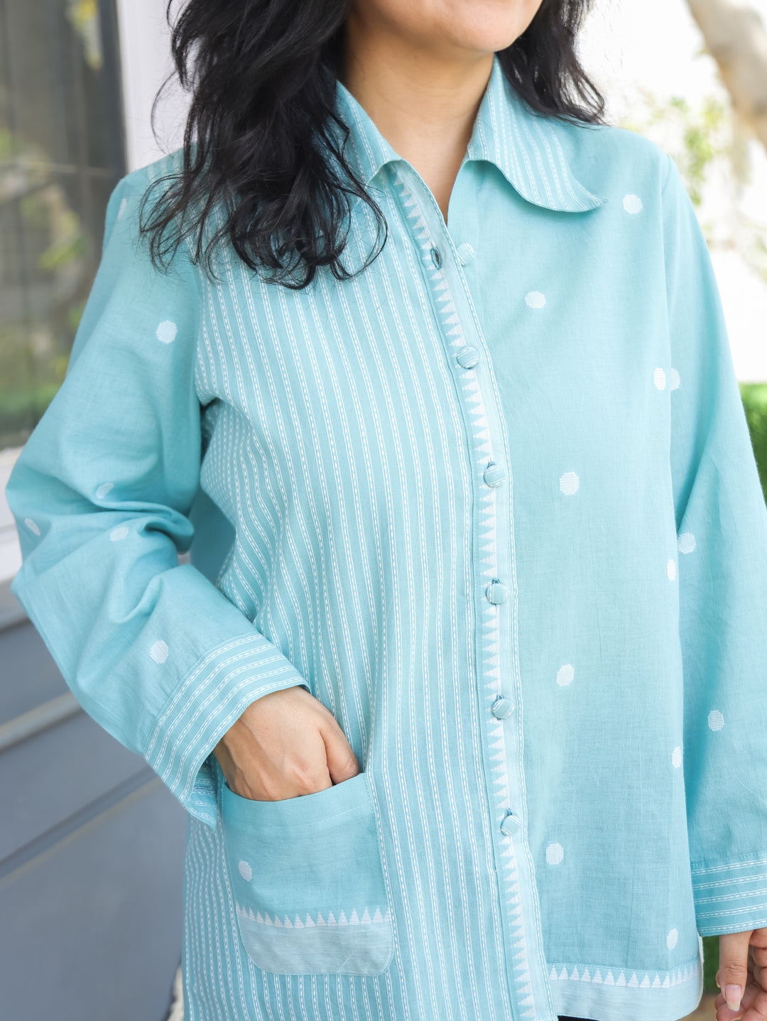 Hawaii Aqua Weaved South Cotton Shirt