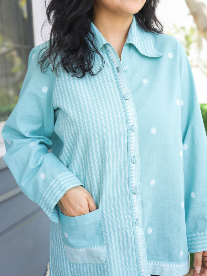 Hawaii Aqua Weaved South Cotton Shirt