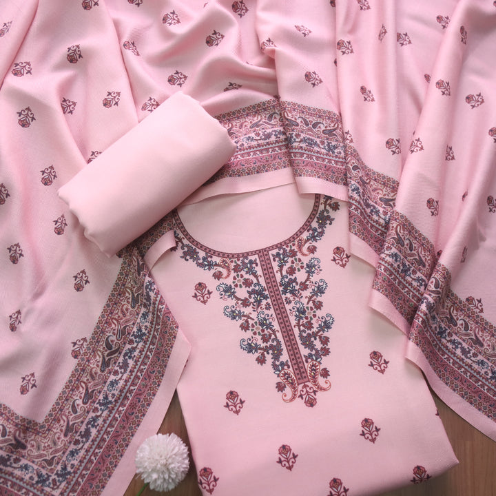 पायल Petal PInk Floral Printed Semi Pashmina Winter Suit Set