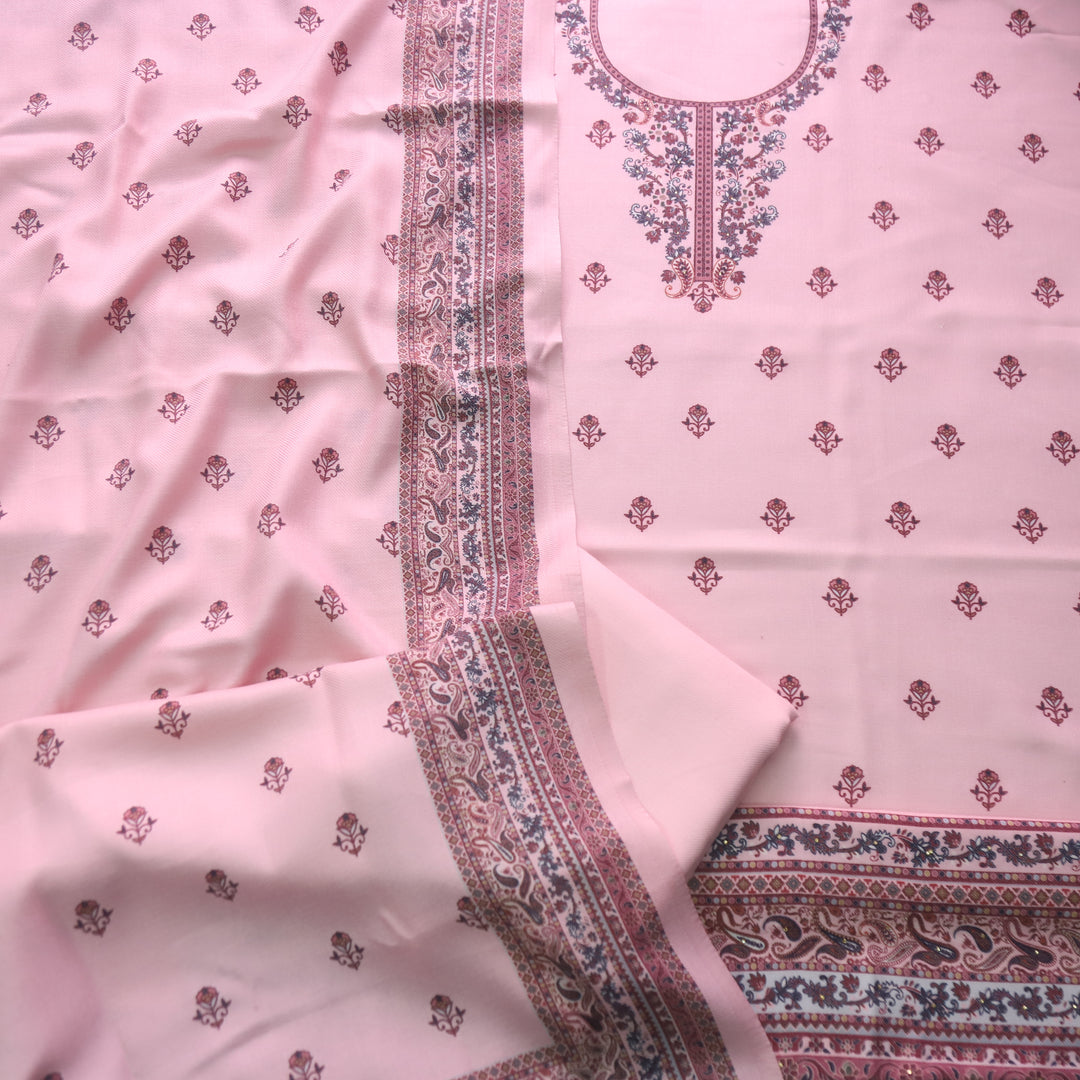 पायल Petal PInk Floral Printed Semi Pashmina Winter Suit Set