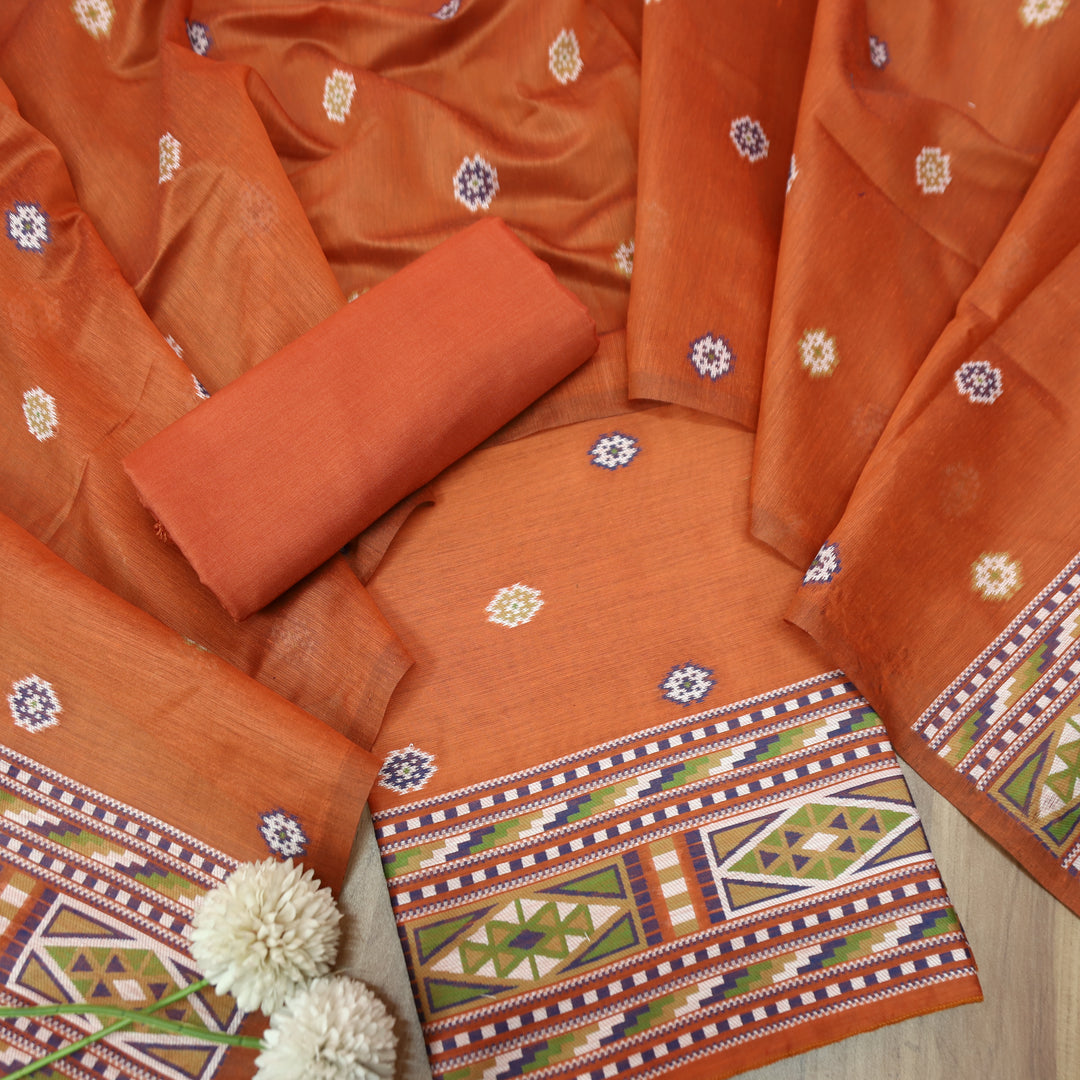Monica Rust Orange Jamdani Kullu Weaved Inspired Chanderi Set