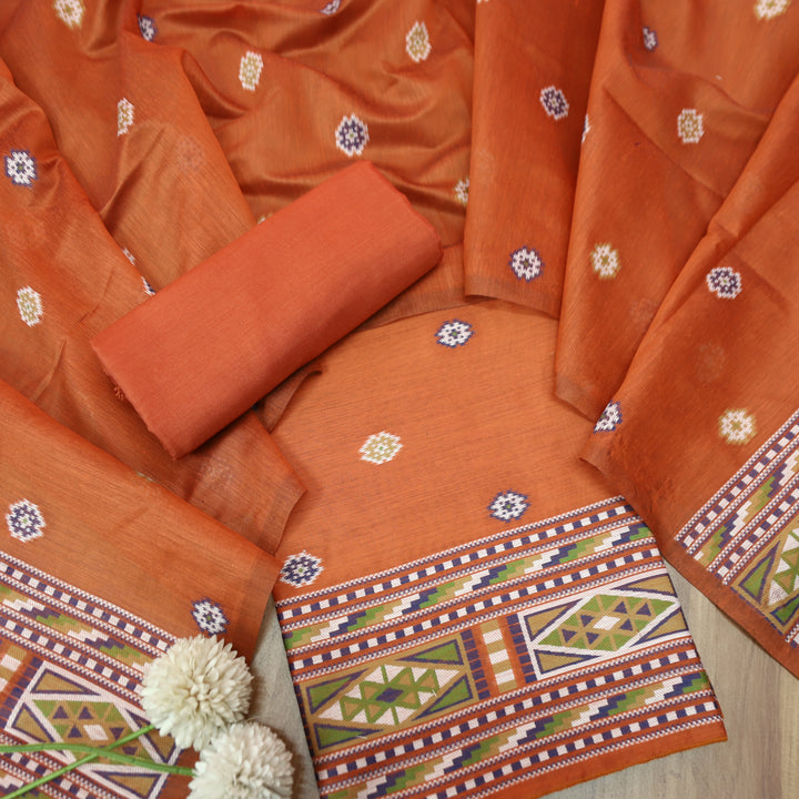 Monica Rust Orange Jamdani Kullu Weaved Inspired Chanderi Set