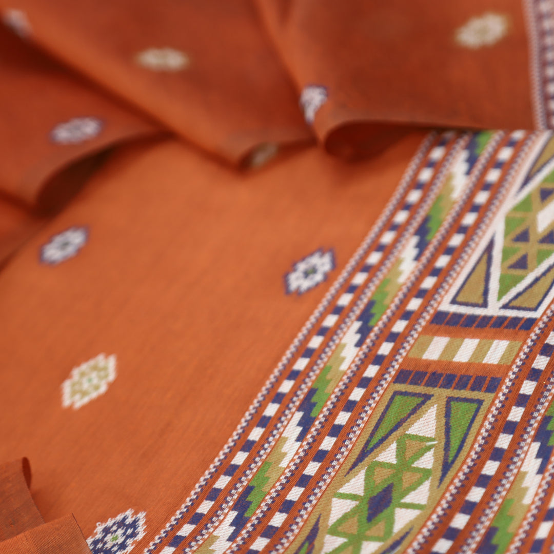 Monica Rust Orange Jamdani Kullu Weaved Inspired Chanderi Set