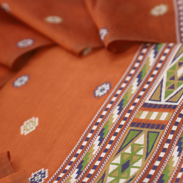 Monica Rust Orange Jamdani Kullu Weaved Inspired Chanderi Set