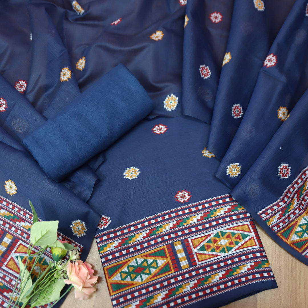 Monica Navy Blue Jamdani Kullu Weaved Inspired Chanderi Set