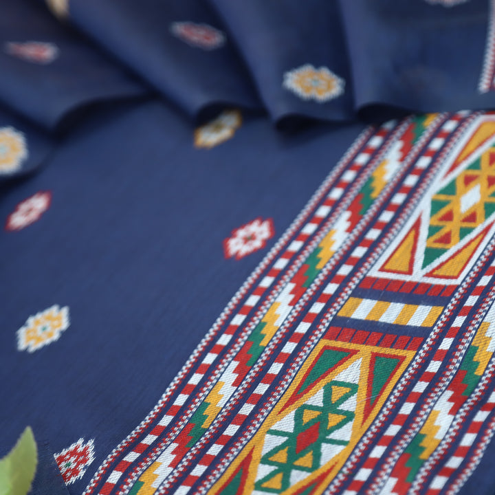 Monica Navy Blue Jamdani Kullu Weaved Inspired Chanderi Set