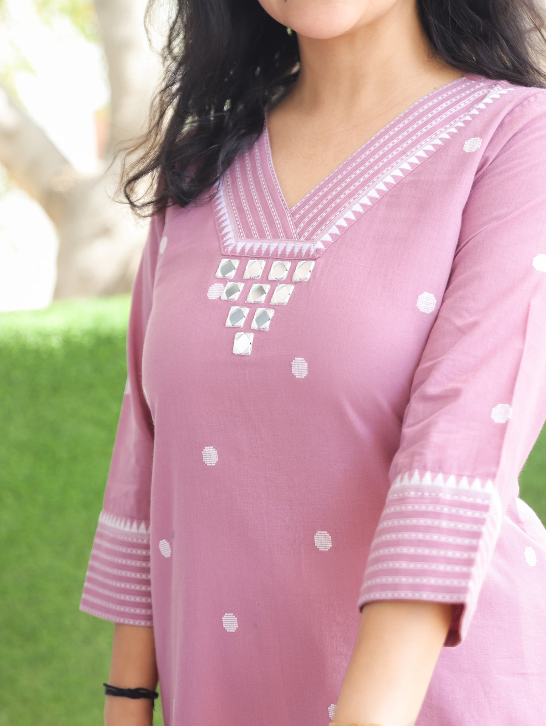 Julia Lilac Mirror Weaved South Cotton Kurti