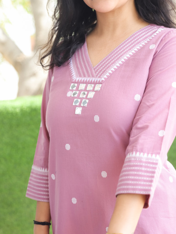 Julia Lilac Mirror Weaved South Cotton Kurti