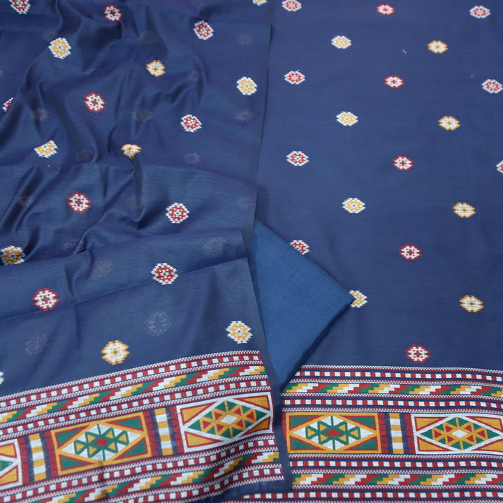 Monica Navy Blue Jamdani Kullu Weaved Inspired Chanderi Set