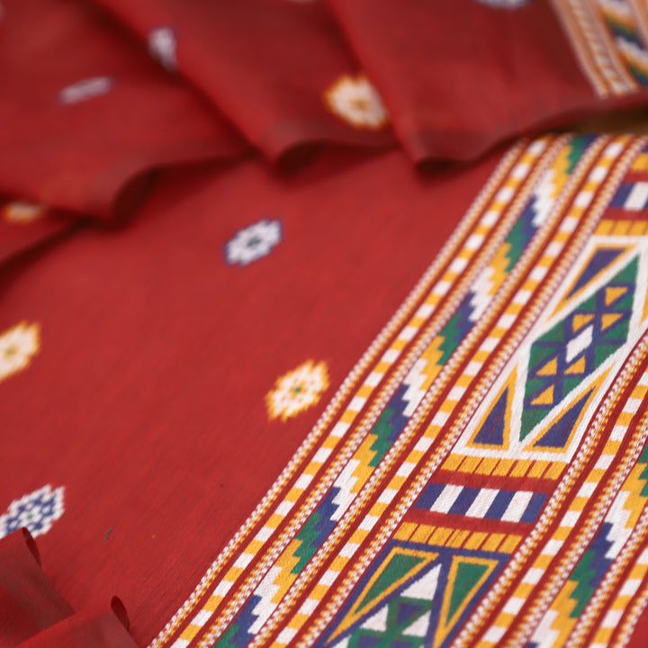 Monica Cherry Red Jamdani Kullu Weaved Inspired Chanderi Set