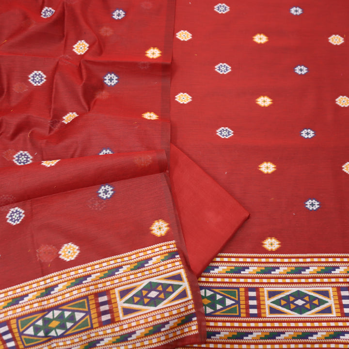 Monica Cherry Red Jamdani Kullu Weaved Inspired Chanderi Set