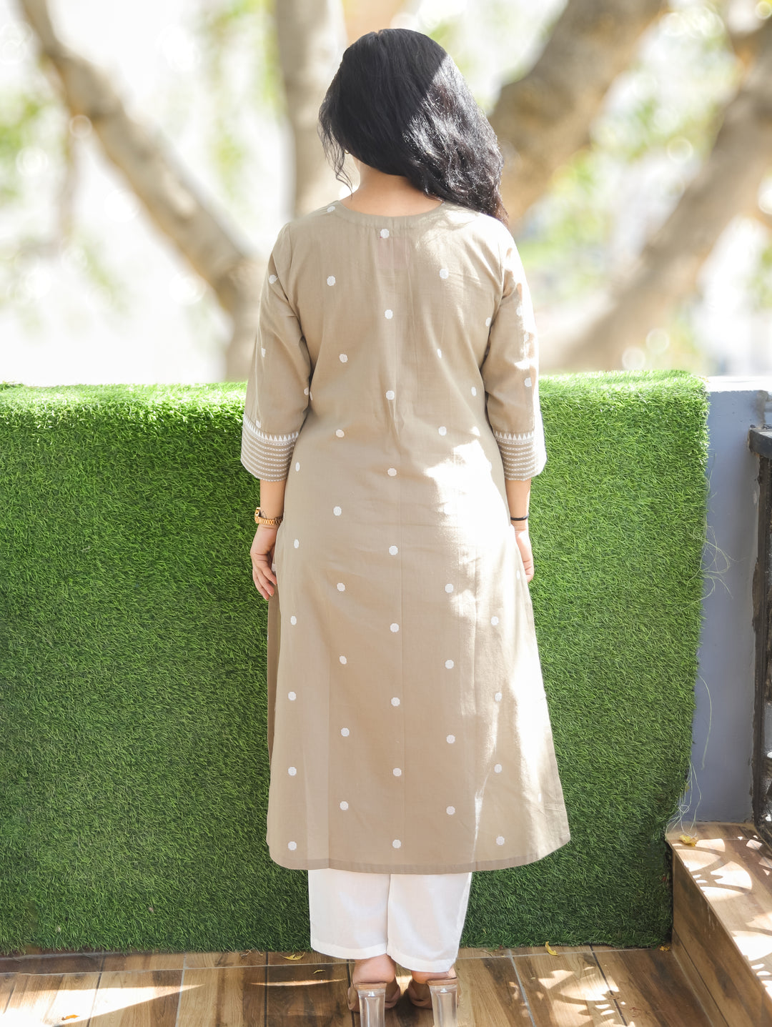 Julia Hazel Tan Mirror Weaved South Cotton Kurti